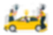 An image of a yellow car and a couple of people are standing by it using the POOLit the carpool app