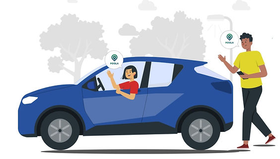 A man is walking towards a green color car that is driven by a women, to join the carpool that he has been created using POOLit carpool app