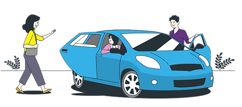 A women is walking towards a car to join a carpool